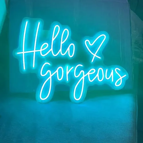 Vista 9 de Letrero de neón LED con texto en inglés «Hello Gorgeous LED», luz nocturna de neón para pared, fiesta de cumpleaños, boda, bar, club, decoración