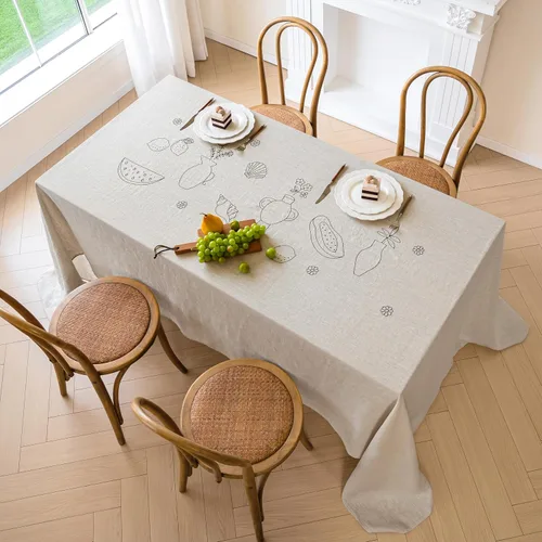 Vista 21 de Linen World - Mantel de lino de otoño de 90 x 60 pulgadas, mantel rectangular lavable de lino francés para comedor, al aire libre, bodas