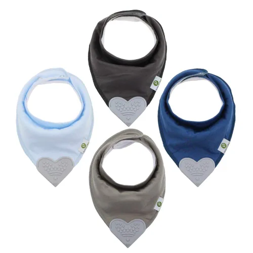 Vista 10 de Pickle & Olive Baberos de dentición bandana para bebé con mordedor de silicona adjunto, juego de 4 - ciervo azul