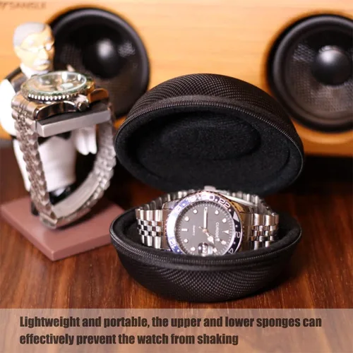 Vista 4 de Besforu Estuche de viaje para reloj para hombres y mujeres, caja de almacenamiento portátil de un solo reloj y organizador para relojes de pulsera