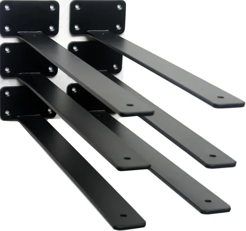 Vista 35 de Paquete de 2 - Soportes de estante en L ocultos negros de 4 pulgadas (1/5 pulgada de grosor) Soportes de estante flotante de hierro Soportes
