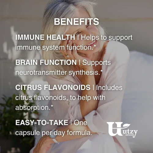 Vista 5 de Utzy Naturals Complejo de vitamina C 400 mg de vitamina C con bioflavonoides de Acercola y cítricos 60 cápsulas