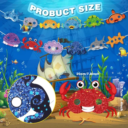 Vista 5 de Minatee 24 máscaras para niños bajo el mar, océano, animales, cumpleaños, divertidas máscaras para niños, suministros de fiesta bajo el mar, océano