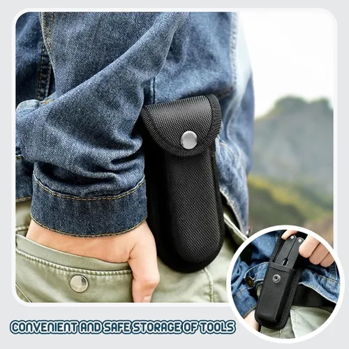 Vista 5 de Funda de nailon para cuchillos de bolsillo, funda plegable para cuchillos EDC de 5 a 5.5 pulgadas, bolsa multiherramienta con cierre a presión