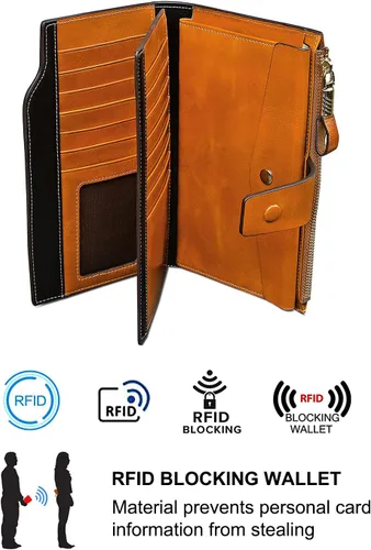Vista 11 de Cartera plegable de cuero de gran capacidad con bloqueo RFID para mujer