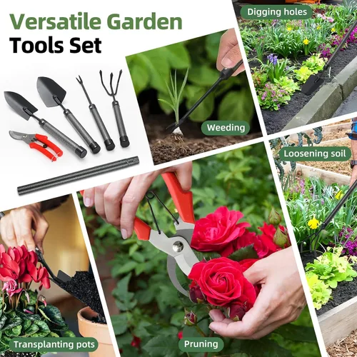 Vista 5 de Juego de herramientas de jardín, 5 piezas de herramientas de jardín con extensiones, herramienta de jardinería de metal resistente a prueba