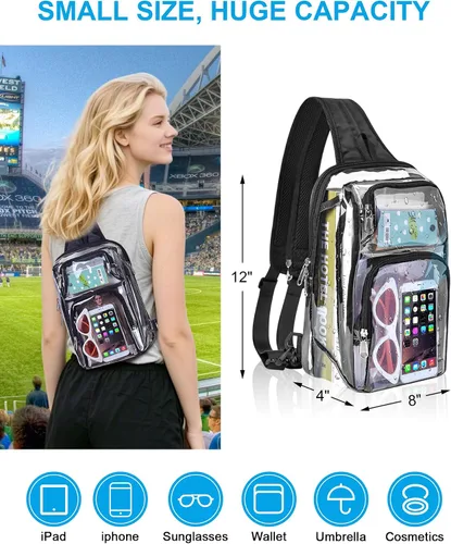 Vista 2 de Mochila transparente para eventos en estadios, aprobada para estadios de 12 x 8 x 4 See Through Backpack with Breathable Shoulder Straps