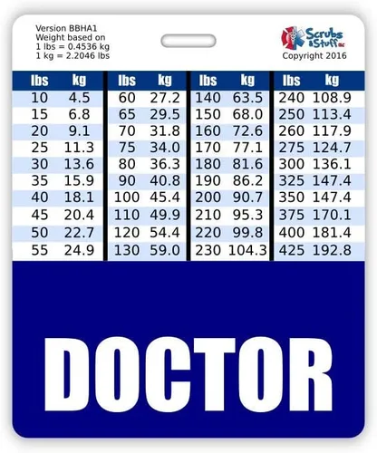Vista 17 de Doctor Badge Buddy - Tablas de conversión horizontales con altura y peso (tamaño grande, negro)
