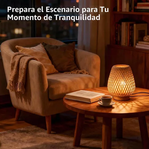 Vista 6 de Lámpara de mesa pequeña de ratán bohemio con pantalla tejida