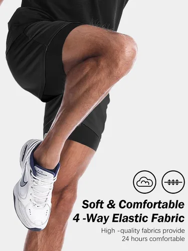 Vista 5 de Aolesy Pantalones cortos de gimnasio para hombre con forro de 5, 7, 9 pulgadas, ligeros, pantalones cortos de malla para entrenamiento, atléticos