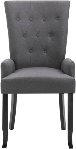 Vista 4 de Silla de comedor de tela gris oscuro con reposabrazos, marco de madera de roble, silla de acento moderna para cocina, comedor, muebles de granja