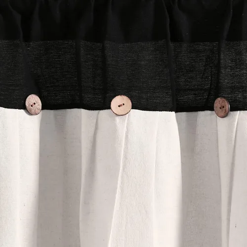 Vista 3 de Lush Decor - Cenefa para cortina con botones de lino estilo granja, 52 pulgadas de ancho x 18 pulgadas de largo, negro y blanco - Valances