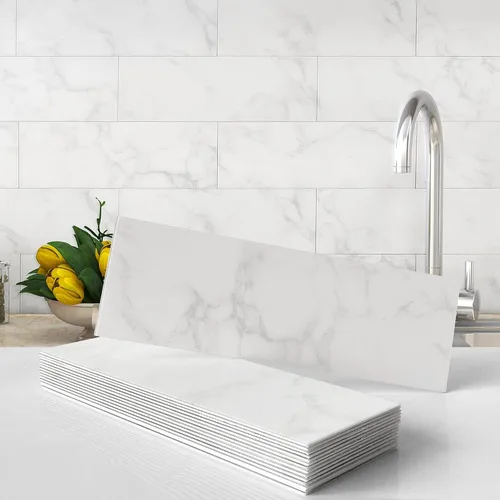 Vista 11 de VAOVI Azulejos de cocina para salpicaduras de despegar y pegar, calcomanías de pared de baño, azulejos de mármol para salpicaduras individuales