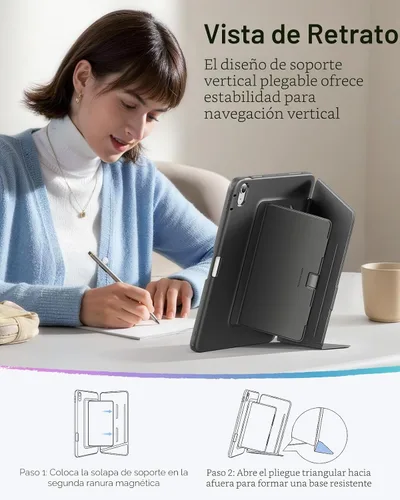 Vista 6 de ESR - Funda para iPad Air de 11 pulgadas M3/M2 (2025/2024), iPad Air de 5ª/4ª generación (2022/2020), funda con soporte vertical, múltiples ángulos