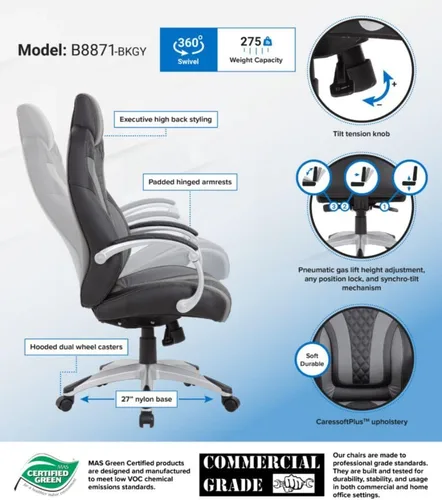 Vista 10 de Boss Office Products Silla ejecutiva con brazo con bisagras en negro/gris