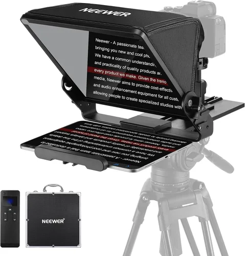 Vista 9 de NEEWER Basics X12B de aleación de aluminio teleprompter elevable de 12" para iPad Tablet DSLR Cámara, sin ensamblaje, control remoto y aplicación