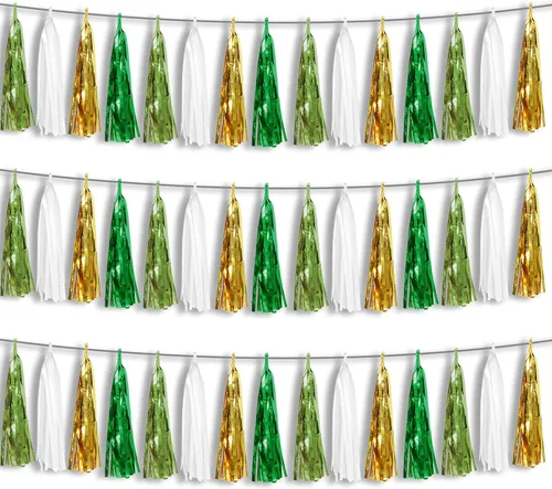 Vista 17 de Banderines de Flecos de Papel Aluminio Negro 3P con Borlas Metálicas Guirnalda de Borlas para Carrozas de Desfile, Despedida de Soltera, Boda