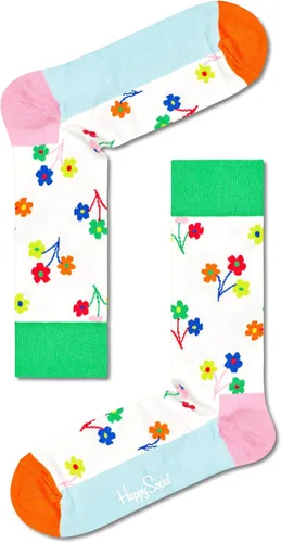 Vista 3 de Happy Socks Juego de 3 regalos de flores, coloridos y divertidos, calcetines para hombres y mujeres, blanco-rosa-verde-naranja (10-13)