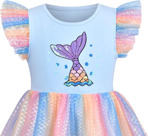 Vista 3 de Sunny Fashion Vestido de niña con lentejuelas rosas para boda, falda de tul alta y baja, manga tutú con volantes