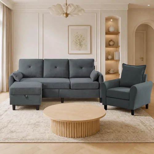 Vista 17 de Sofá Seccional Convertible, Sofá Pequeño en Forma de L de 77 pulgadas, Sofá de 3 Asientos con Chaise de Almacenamiento Reversible y Conjunto
