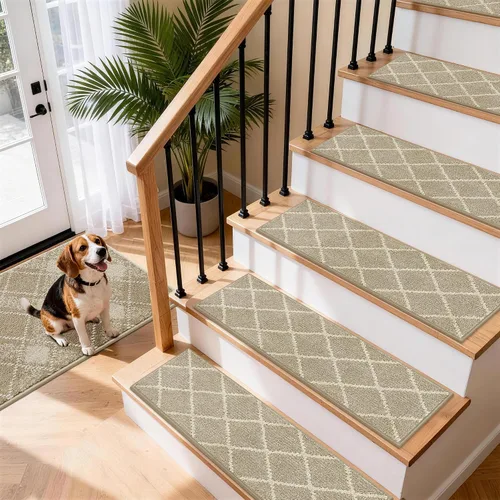 Vista 3 de COSY HOMEER Peldaños de escalera para peldaños de madera de 9 x 28 pulgadas, alfombras antideslizantes, pelar y pegar para interiores para niños