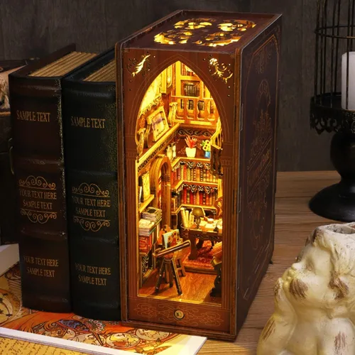Vista 10 de Kits de rincón de libros para adultos, kit de sujetalibros 3D 2026, kit de construcción de modelo de casa de libro mágico, decoración con sensor