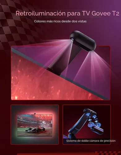Vista 3 de Govee Envisual - Retroiluminación LED T2 para TV con cámaras duales, tira de luces LED RGBIC Wi-Fi de 11.8 pies para televisores de 55 a 65