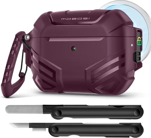 Vista 19 de MOBOSI Funda para AirPods Pro 2 con cerradura, compatible con funda Airpod Pro de 2ª/1ª generación, funda protectora de grado militar con kit