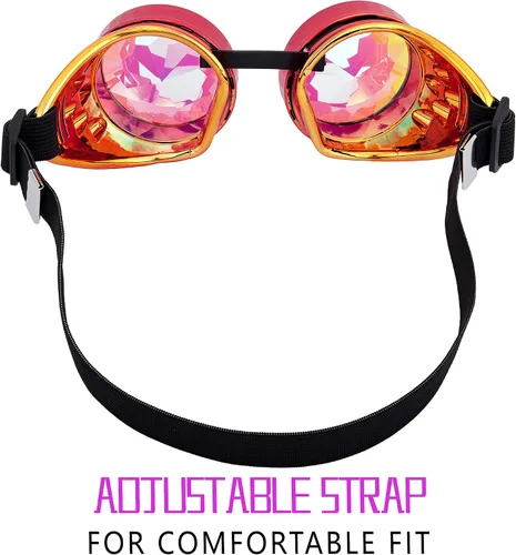 Vista 19 de Gafas de caleidoscopio retro con pinchos, gafas de cristal arcoíris steampunk estilo soldadura, gafas de cosplay punk