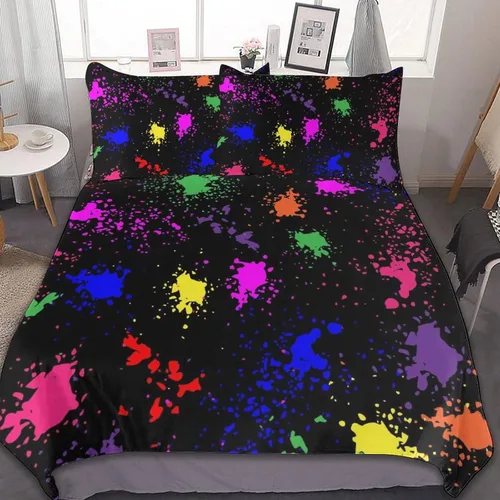 Vista 31 de Juego de 3 piezas de edredón neón que brilla en la oscuridad, funda de almohada de microfibra con cremallera para cama matrimonial, Queen