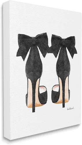 Vista 2 de Stupell Industries Zapatos de tacón con lazo negro estirado en lienzo decorativo para pared, fabricado con orgullo en Estados Unidos Stupell