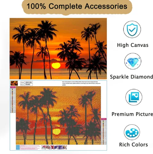 Vista 2 de Kits de pintura de diamantes de paisaje para adultos y principiantes, kits de pintura de puntos de diamante al atardecer, pintura de gemas 5D