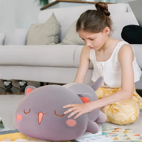 Vista 2 de FUYU Animales de peluche de gato, almohada de felpa suave de gato kawaii, juguete de animal de peluche, regalos para niños y niñas, decoración