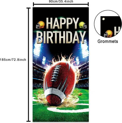 Vista 2 de Cartel de fútbol americano con texto en inglés "Happy Birthday", para jugadores de rugby, decoración de fondo de bandera para fanáticos de primer