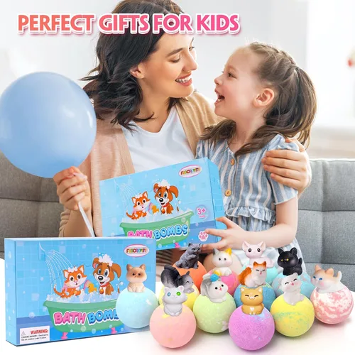 Vista 6 de Bombas de baño para niños con sorpresa en el interior, bombas de baño con juguetes para niños y niñas, bolas gaseosas hechas a mano, juego de regalo