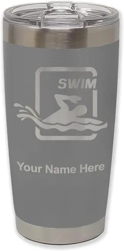 Vista 32 de LaserGram Vaso aislado al vacío de 20 onzas, para natación, grabado personalizado incluido (negro) Engraved Gift for Swimmers, Vacuum Insulated