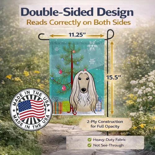 Vista 4 de Caroline's Treasures BB1616GF Bandera decorativa para jardín con árbol de Navidad y sabueso afgano para jardín, bandera decorativa para patio