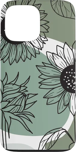 Vista 23 de iPhone 16 Aesthetic Sunflower Line Art Minimalistic Sage Green Case