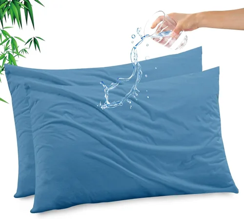 Vista 30 de Funda de almohada impermeable de bambú y rayón de Gogreen, funda de almohada transpirable, protector de almohada refrescante con cremallera, funda