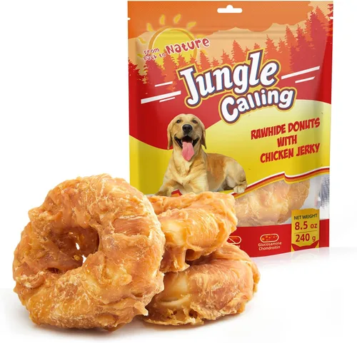 Vista 9 de Jungle Calling Tendones de carne para perros adultos, tendones envueltos en pollo, masticables para perros de larga duración, suplemento para cadera