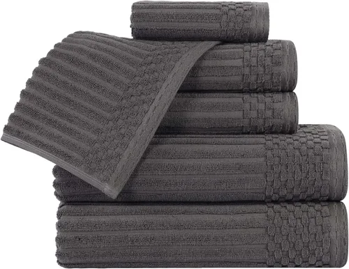 Vista 139 de Superior Juego de 6 toallas de algodón sólido y acanalado, toallas de cara de 13 x 13 pulgadas, toallas de mano de 16 x 28 pulgadas, toallas de baño