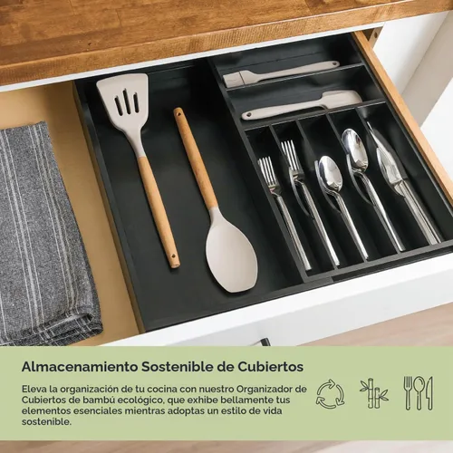 Vista 5 de KitchenEdge Organizador Premium de Cubiertos, Vajilla y Utensilios para Cajones de Cocina, Grado Comercial Apto para Alimentos, Expandible de 10.5 a