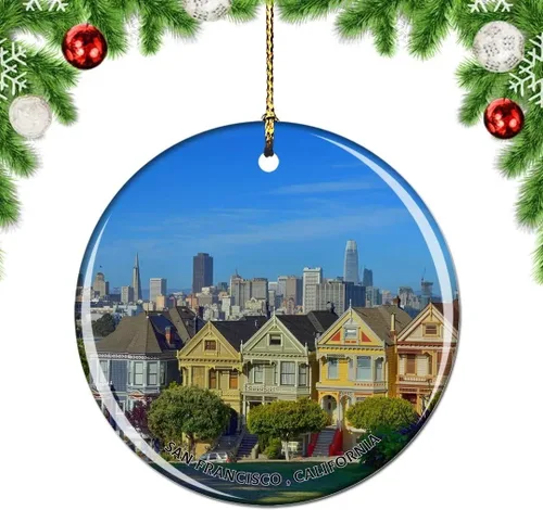 Vista 42 de California San Francisco 16 Avenue Tiled Steps USA Christmas Tree Ornamento Decoración Colgante Colgante Decoración Ciudad Viaje Souvenir Colección