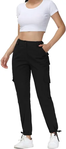 Vista 3 de Dafensi Women Cargo Pants High Waisted Casual Hiking Joggers Pants Adjustable Waist Cargos with 6 Pockets