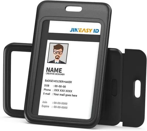 Vista 8 de JINEASY ID Paquete de 2 portadores de credenciales de plástico duro verticales para tarjetas de trabajo y tarjetas de acceso, uso intensivo, negro