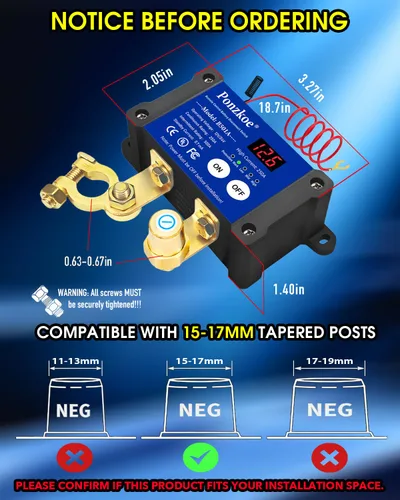 Vista 3 de Interruptor de desconexión de batería inteligente de 250 A de 12 V 24 V - Interruptor de apagado rápido para automóvil, interruptores de corte