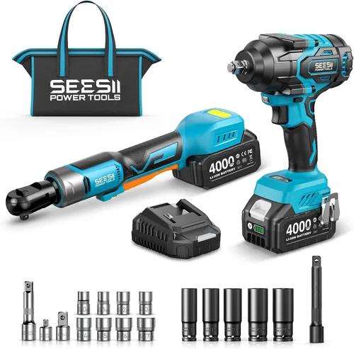 Vista 9 de Seesii 1/2" Impact Wrench & 3/8" Ratchet Combo Kit for Auto Repair