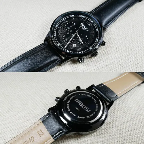 Vista 5 de NIBOSI Watches for Men Casual Fashion Brown Leather Band Chronograph Waterproof Business Analog Quartz Dress Big Face Large Luminous Sports Wrist
