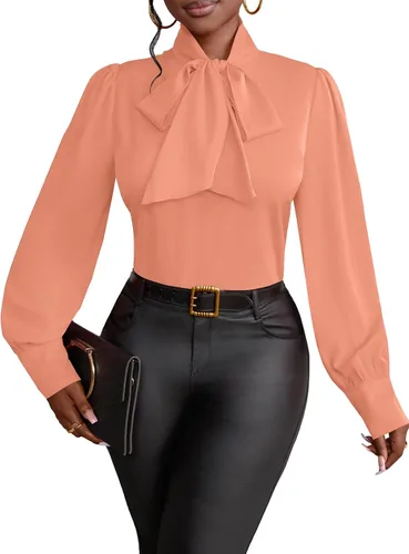 Vista 34 de Vrtige Camisa de mujer elegante con cuello de lazo, manga larga, blusa para la oficina