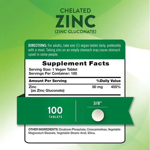 Vista 2 de Nature's Truth Zinc quelado de 50 mg 100 tabletas Suplemento mineral esencial de gluconato de zinc Vegano, sin OMG y sin gluten